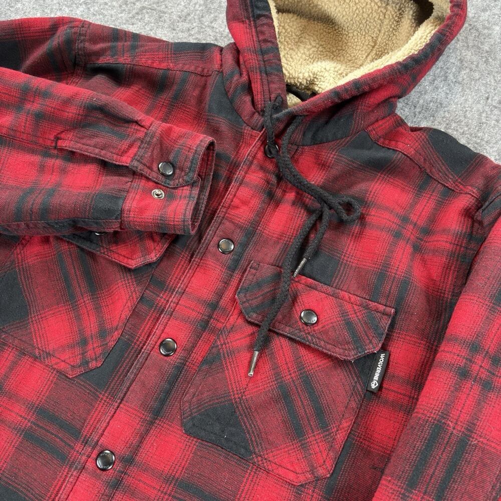 Wolverine Sherpa Lined Hooded Flannel Jacket Red Black Plaid Men's Medium